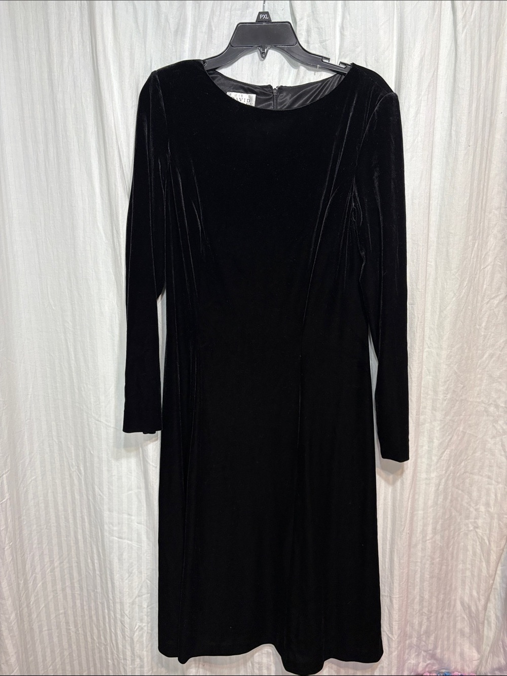 David Warren New York VTG Classic Black Velvet Long-Sleeve Dress
